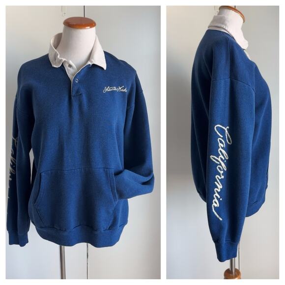 Vintage 70s Sweatshirt/Polo single Stitch Blue California Tourist Graphic Logo M - Picture 1 of 12